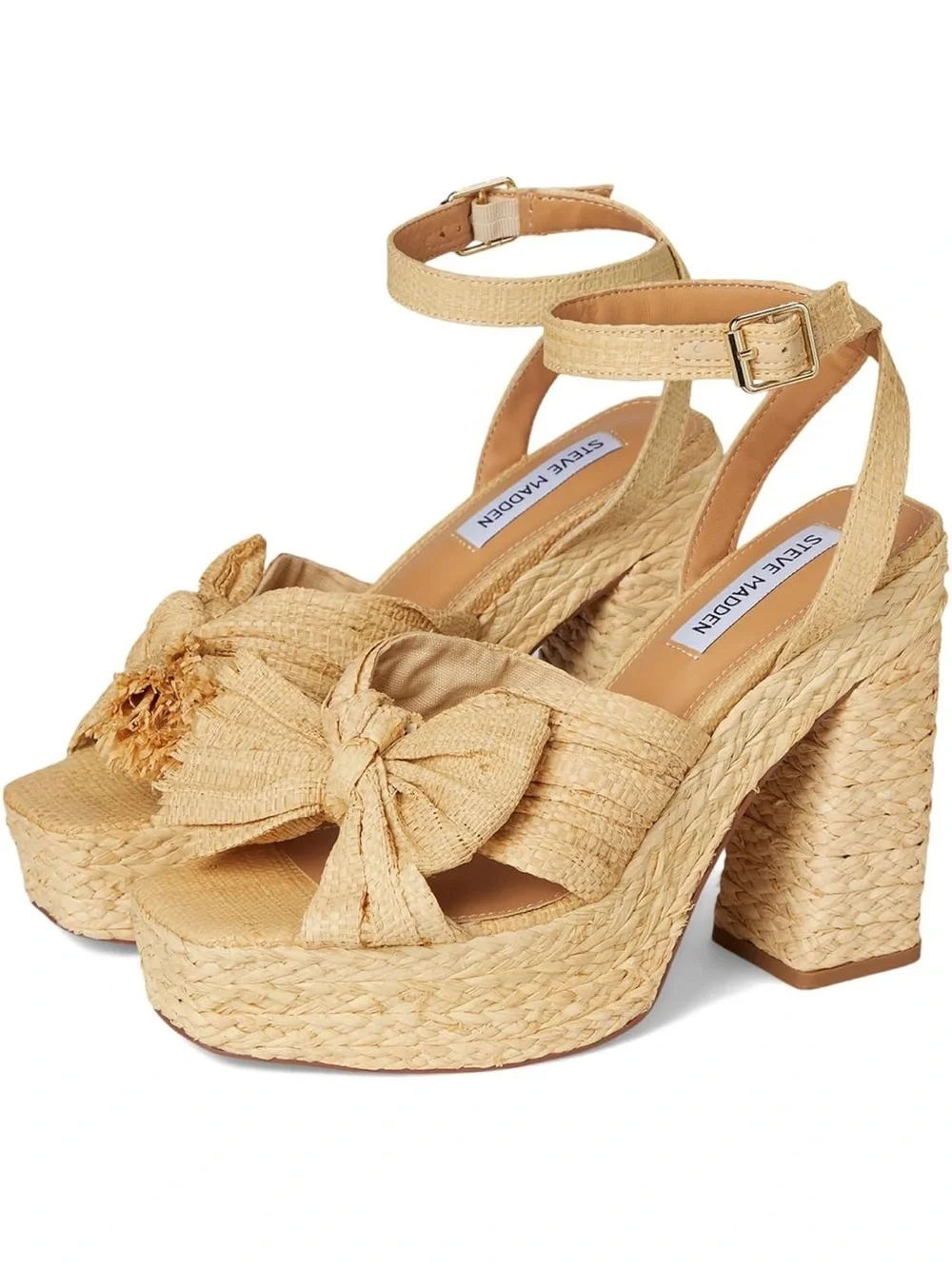 Steve Madden Women’s ROMEY Natural Raffia Bow Platform Sandals Sz 9.5 NWOB